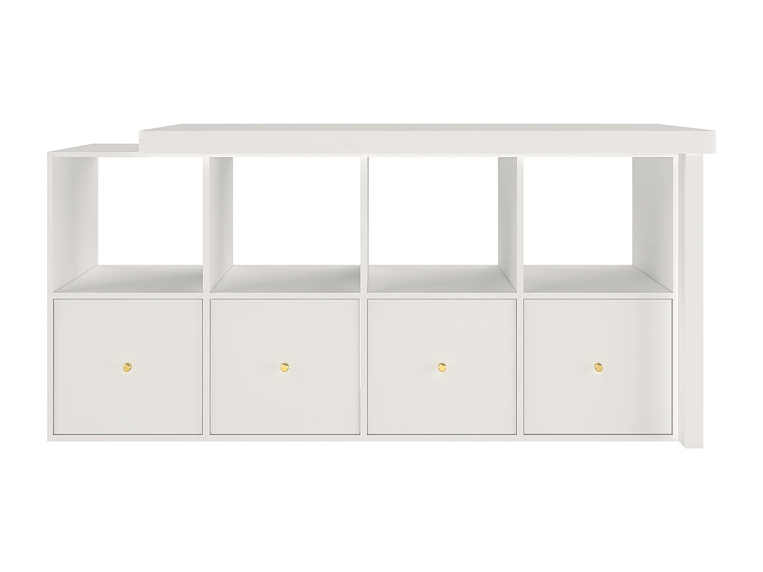 Bureau d'angle plateau pivotant à 360° - 140 x 120 x 78 cm - en L ou droite - avec 4 étagères + 4 tiroirs - MDF - blanc