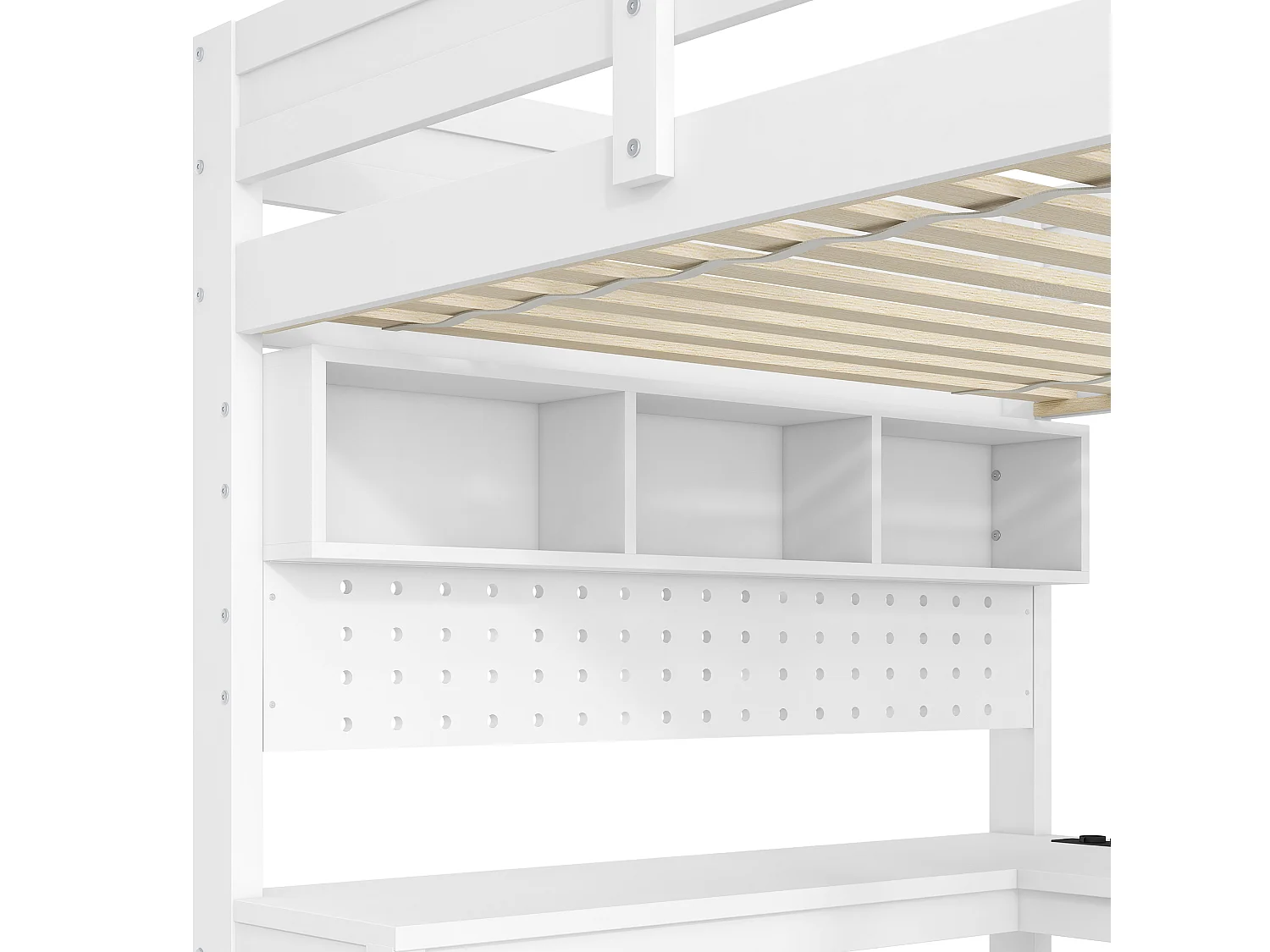 Lit mezzanine gaming en bois pour enfant - 90 x 200 cm - avec bureau + étagère de rangement + Leds - MDF + bois - blanc