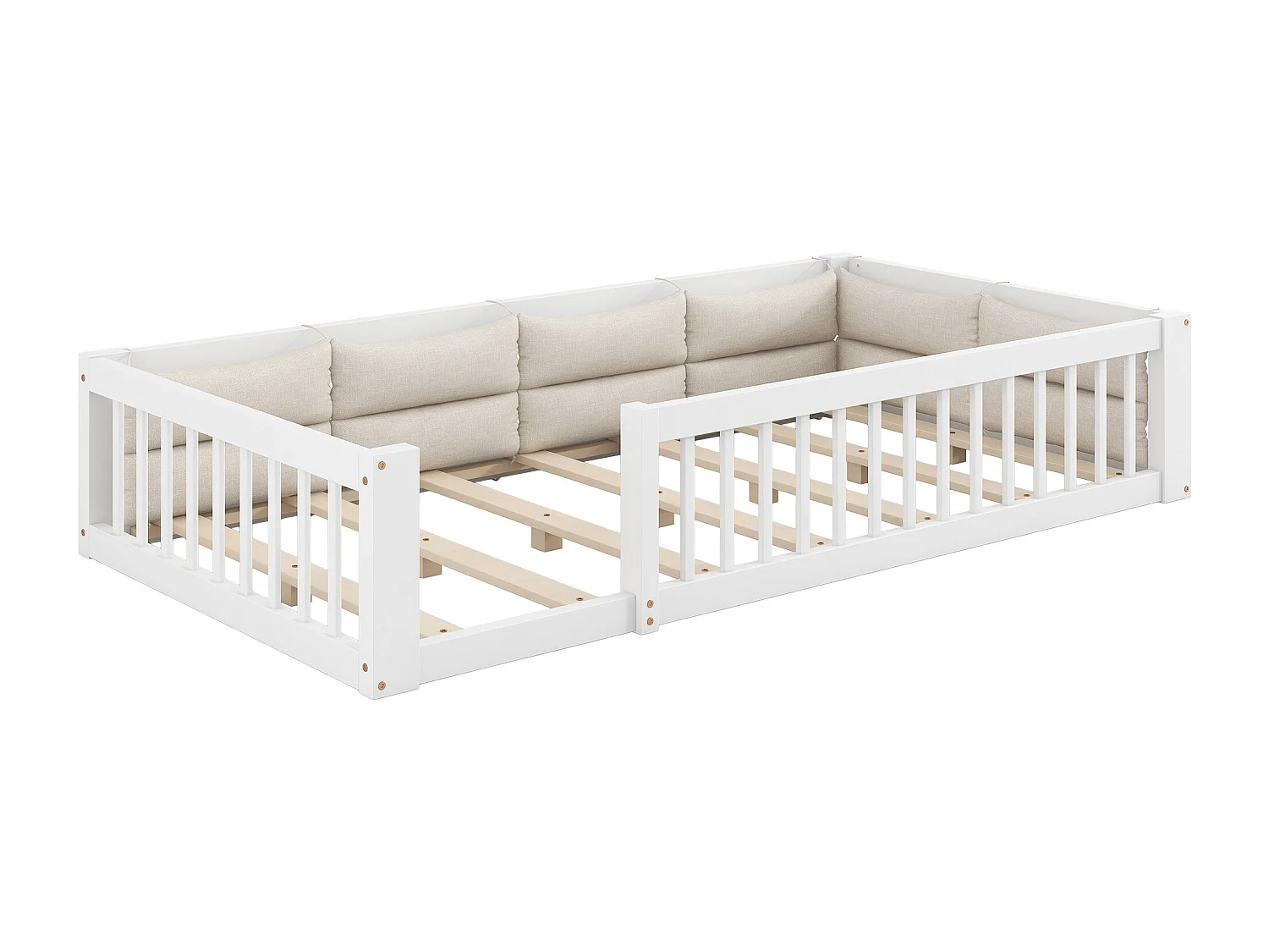 Lit plateforme pour enfant - 90 x 200 cm - avec garde-corps - avec sommier à lattes - bois + MDF - blanc