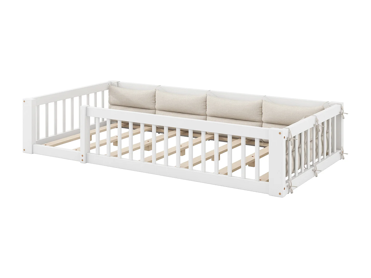 Lit plateforme pour enfant - 90 x 200 cm - avec garde-corps - avec sommier à lattes - bois + MDF - blanc