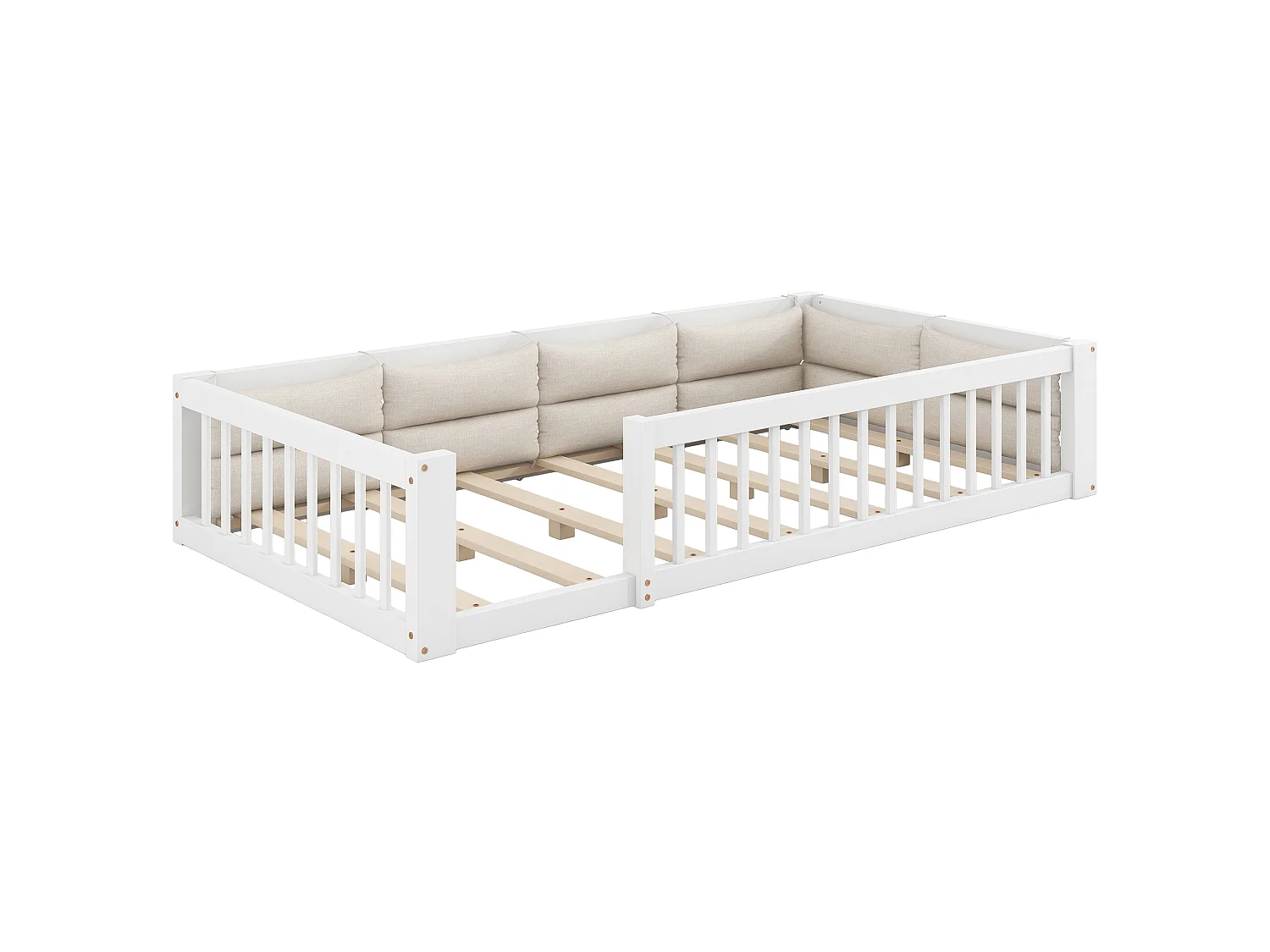 Lit plateforme pour enfant - 90 x 200 cm - avec garde-corps - avec sommier à lattes - bois + MDF - blanc