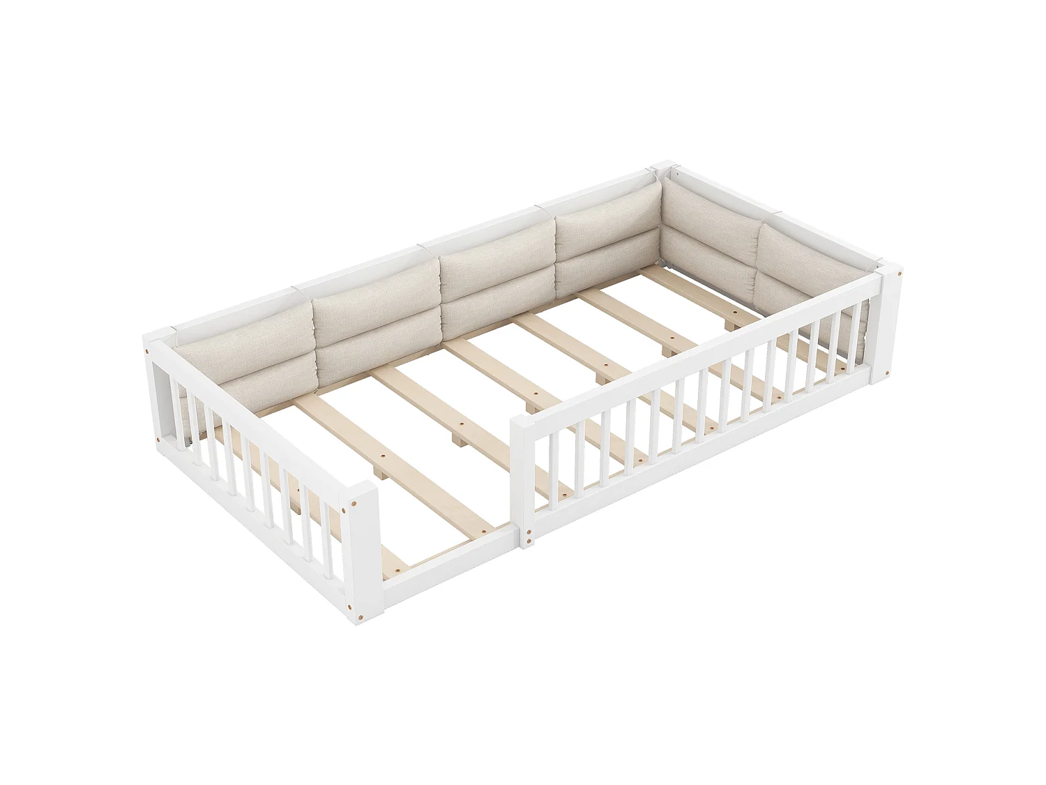 Lit plateforme pour enfant - 90 x 200 cm - avec garde-corps - avec sommier à lattes - bois + MDF - blanc