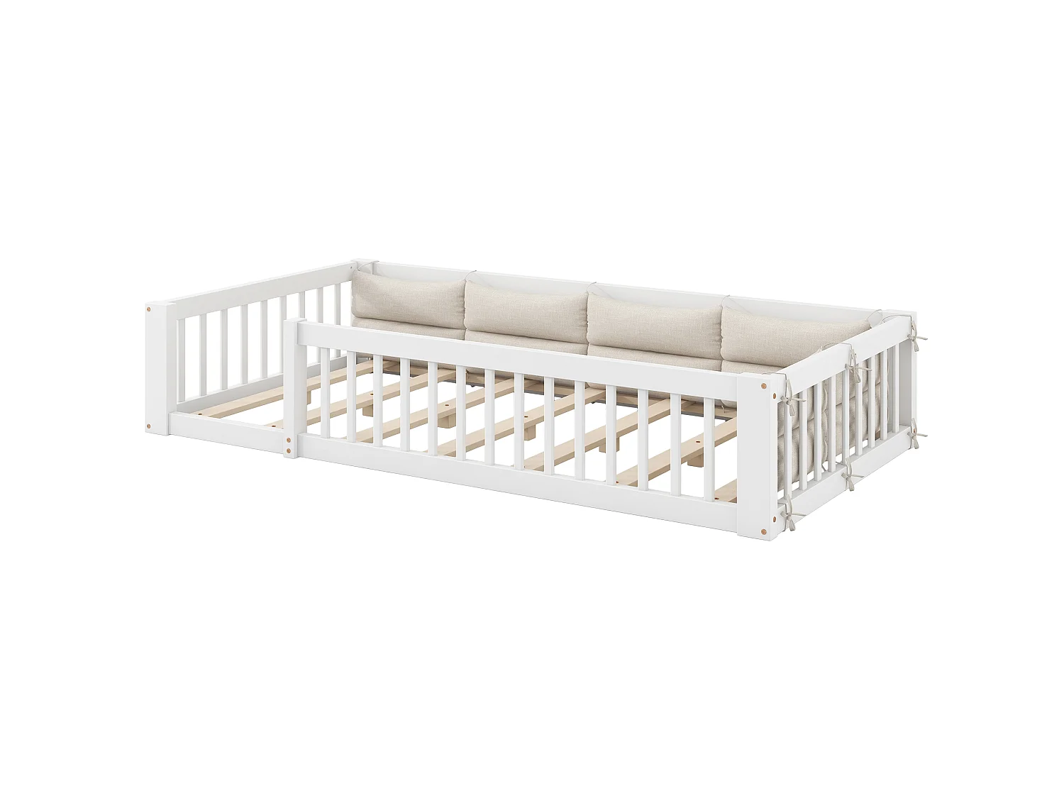 Lit plateforme pour enfant - 90 x 200 cm - avec garde-corps - avec sommier à lattes - bois + MDF - blanc