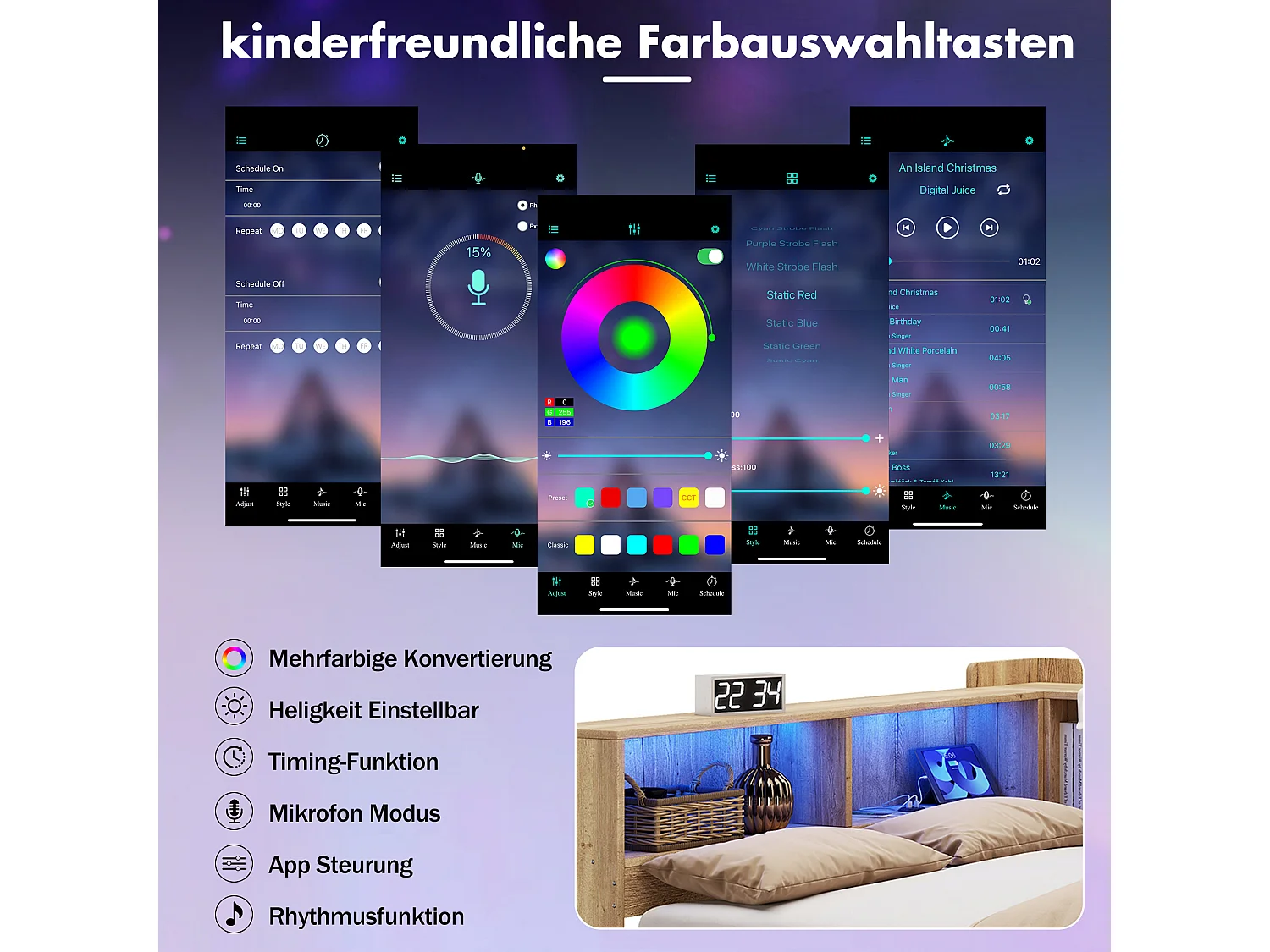 Lit coffre pour enfant - 90 x 200 cm - avec Leds + USB + bureau + étagère + tiroirs - en forme de L - bois - naturel