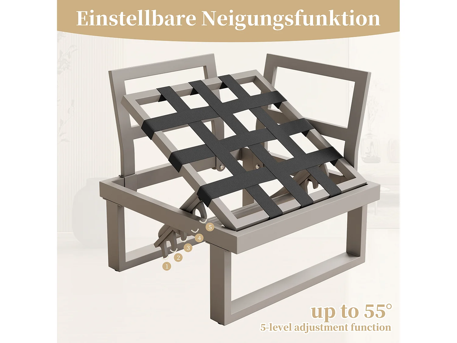 Ensemble de mobilier de jardin - 252 x 195 x 76 cm - avec canapé inclinable + 2 tables basses - Polyester + métal - kaki