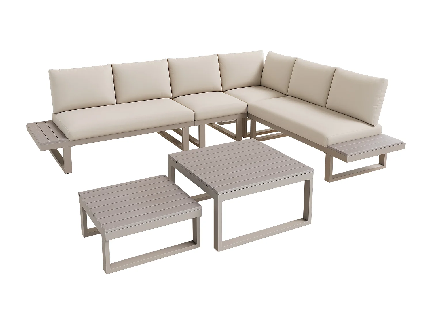 Ensemble de mobilier de jardin - 252 x 195 x 76 cm - avec canapé inclinable + 2 tables basses - Polyester + métal - kaki