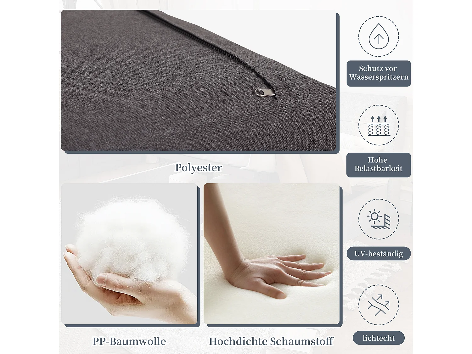 Conjunto de muebles de jardín - 195 x 195 x 76 cm - con sofá reclinable + mesas de centro - Poliéster + metal - negro + gris