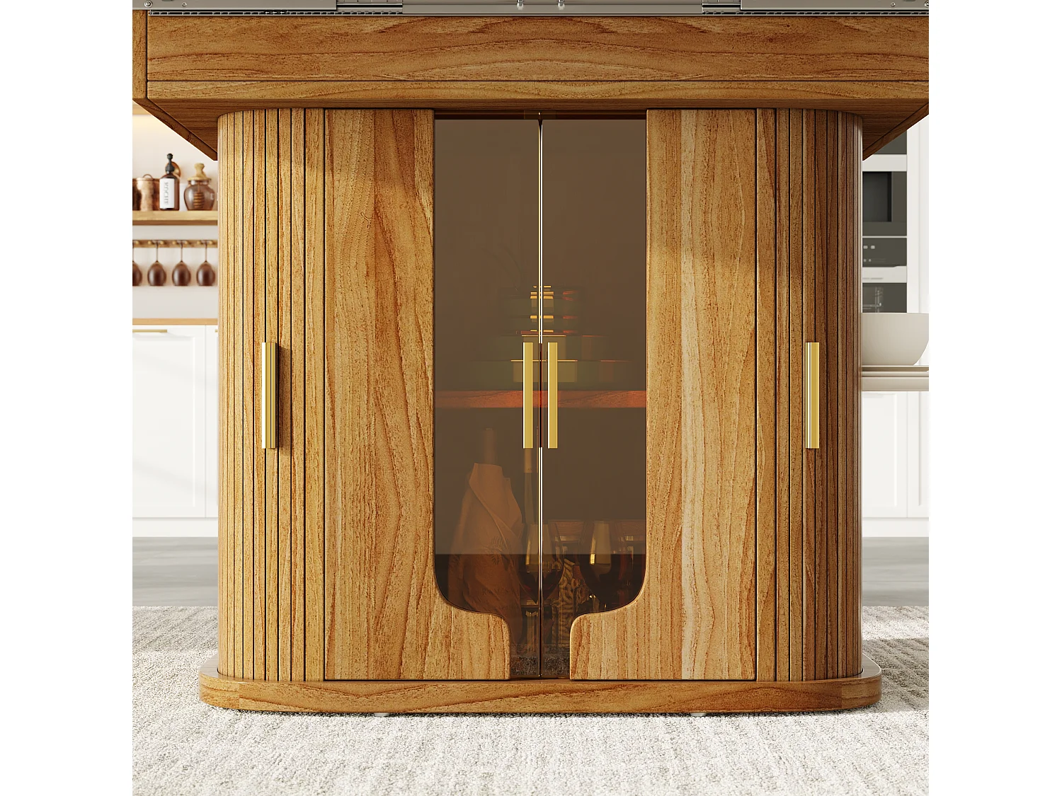 Table de salle à manger extensible 6 places - 118/158 x 118 x 77 cm - avec 3 portes + étagères - MDF - naturel