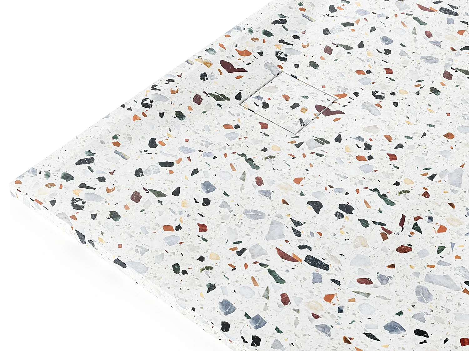 Receveur extra-plat à poser ou à encastrer recoupable en résine SMC avec siphon - Effet terrazzo blanc - 120 x 90 cm - MIRNOSA