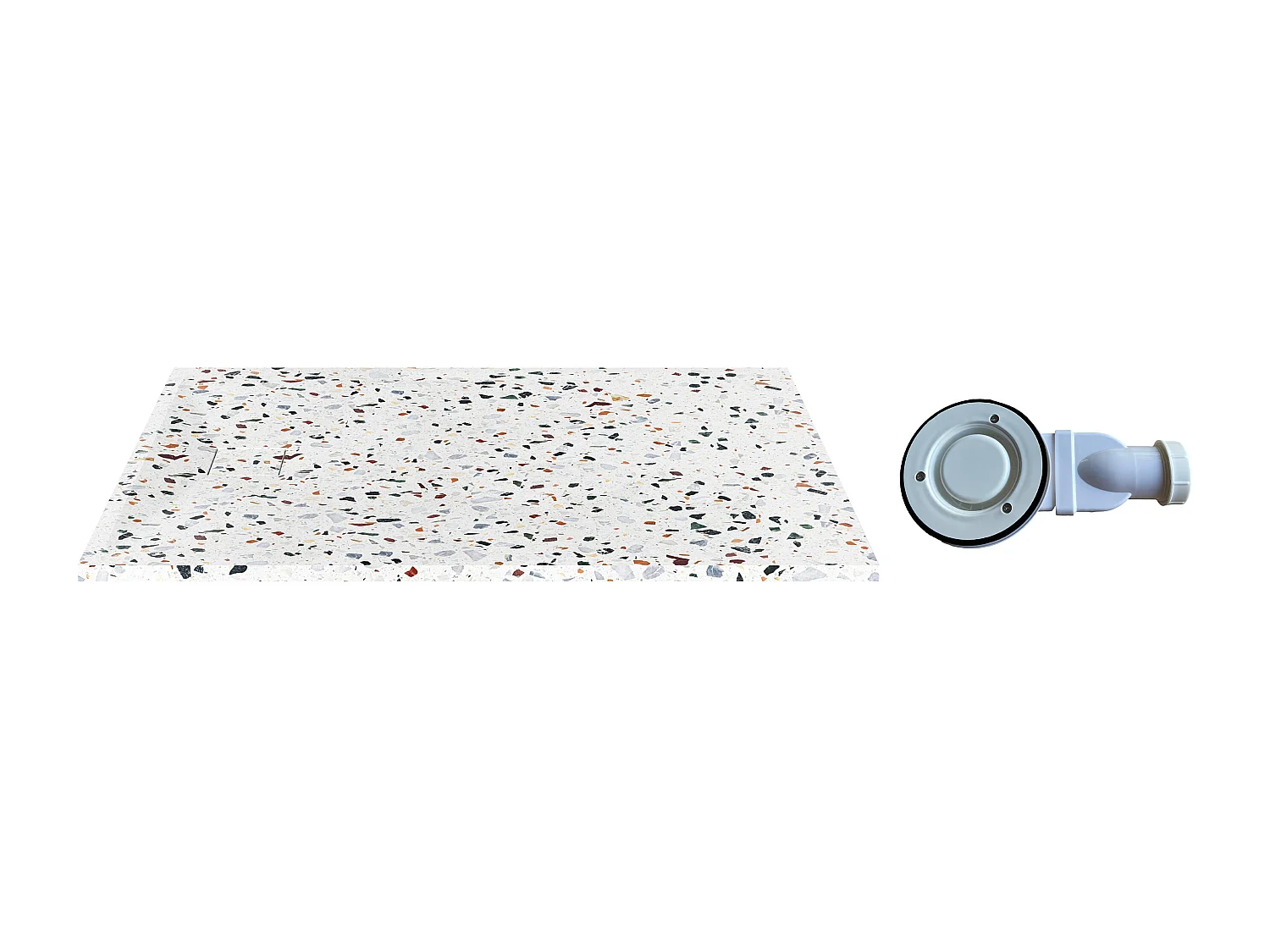 Receveur extra-plat à poser ou à encastrer recoupable en résine SMC avec siphon - Effet terrazzo blanc - 120 x 90 cm - MIRNOSA