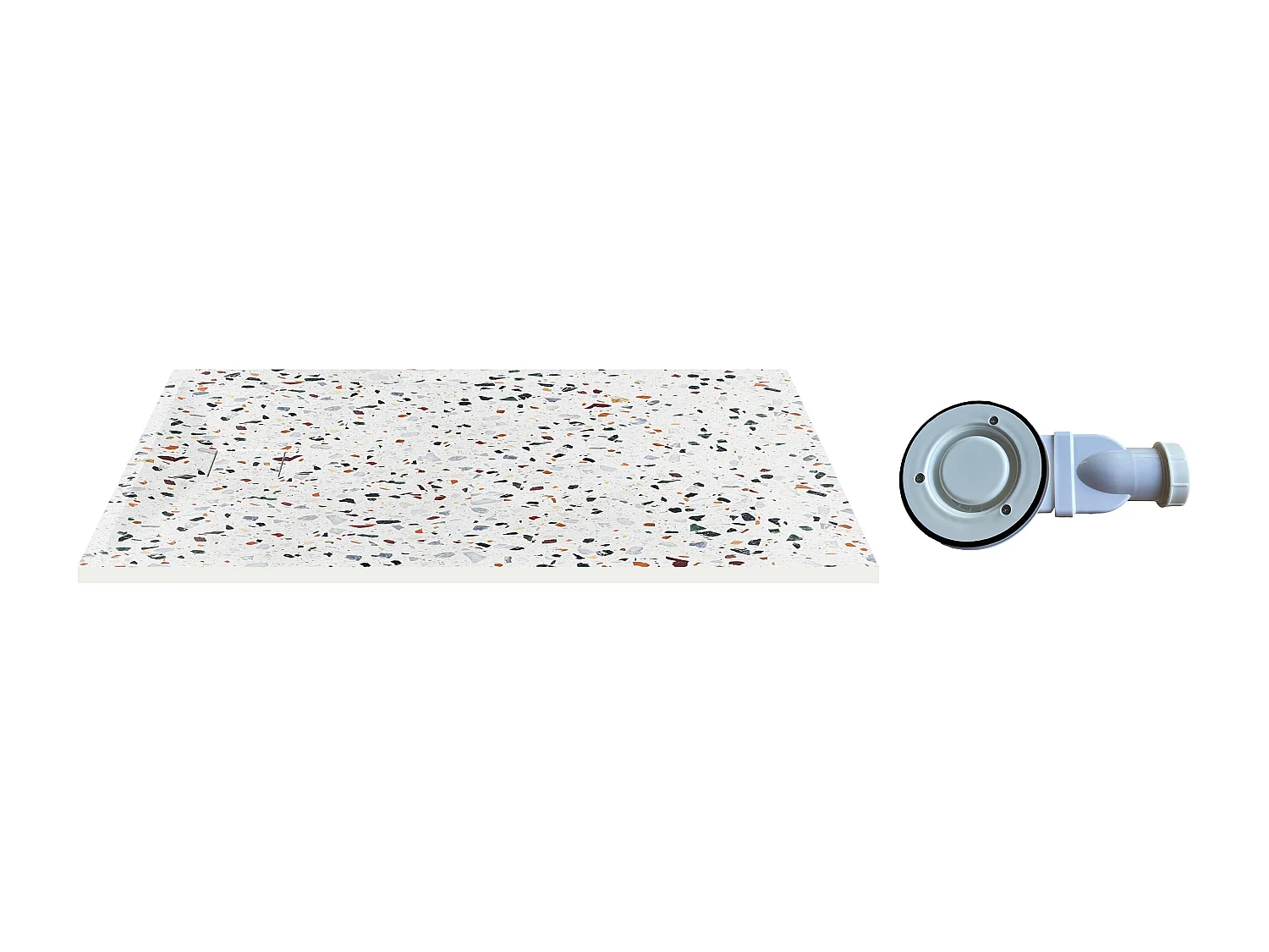Receveur extra-plat à poser ou à encastrer recoupable en résine SMC avec siphon - Effet terrazzo blanc - 140 x 90 cm - MIRNOSA