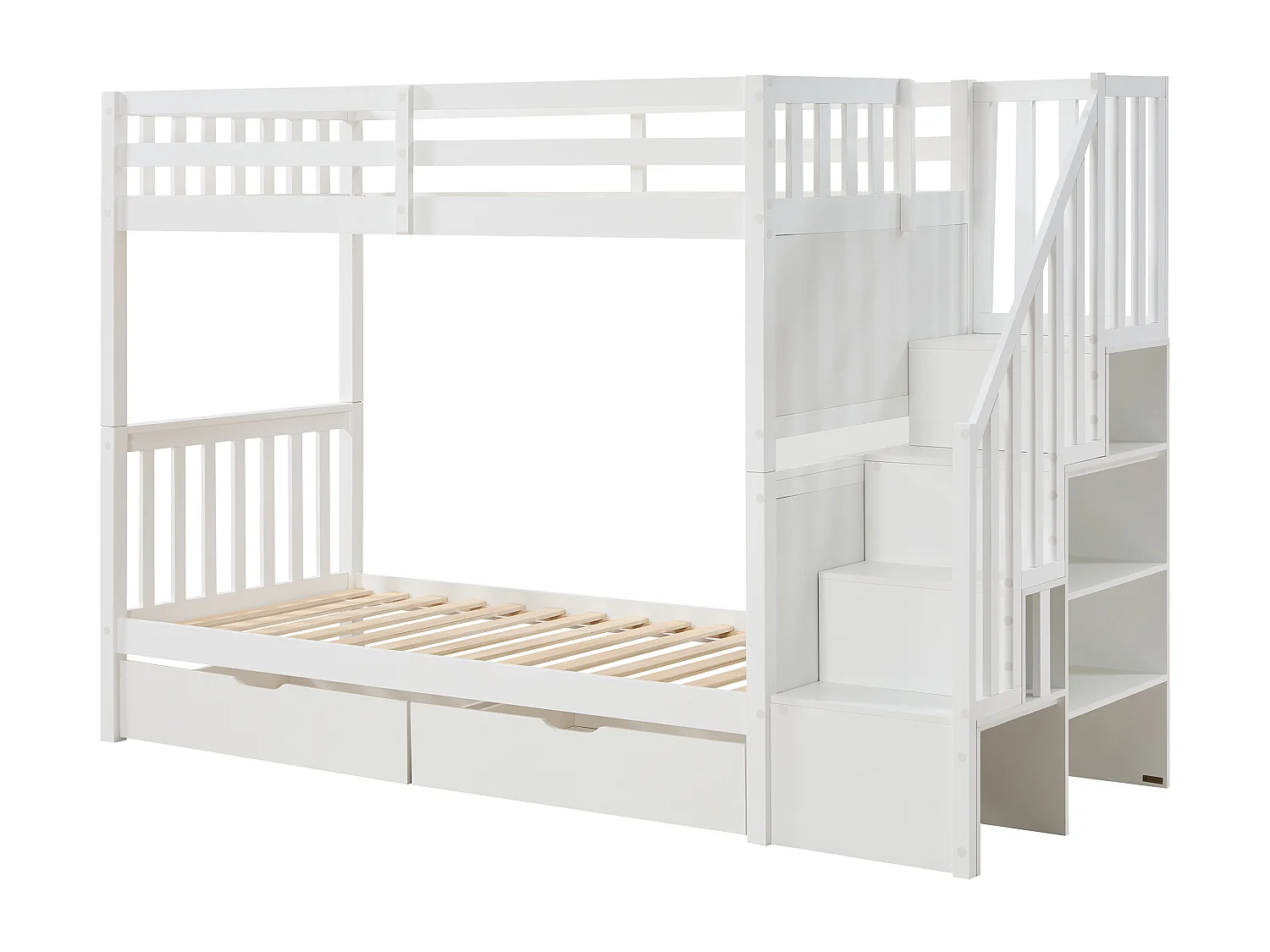 Lits superposés 90 x 190 cm avec tiroirs - Pin et MDF - Blanc + Matelas - ZILENI