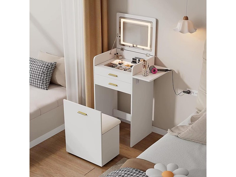 Coiffeuse compacte avec Miroir LED Rabattable + Tabouret – Mobilier ...