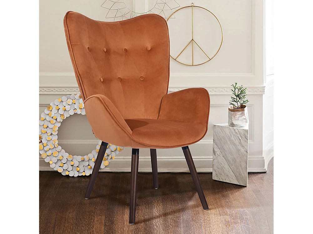 Poltrona Design Scandinavo schienale Alto Velluto Terracotta Velluto Sedia Lounge