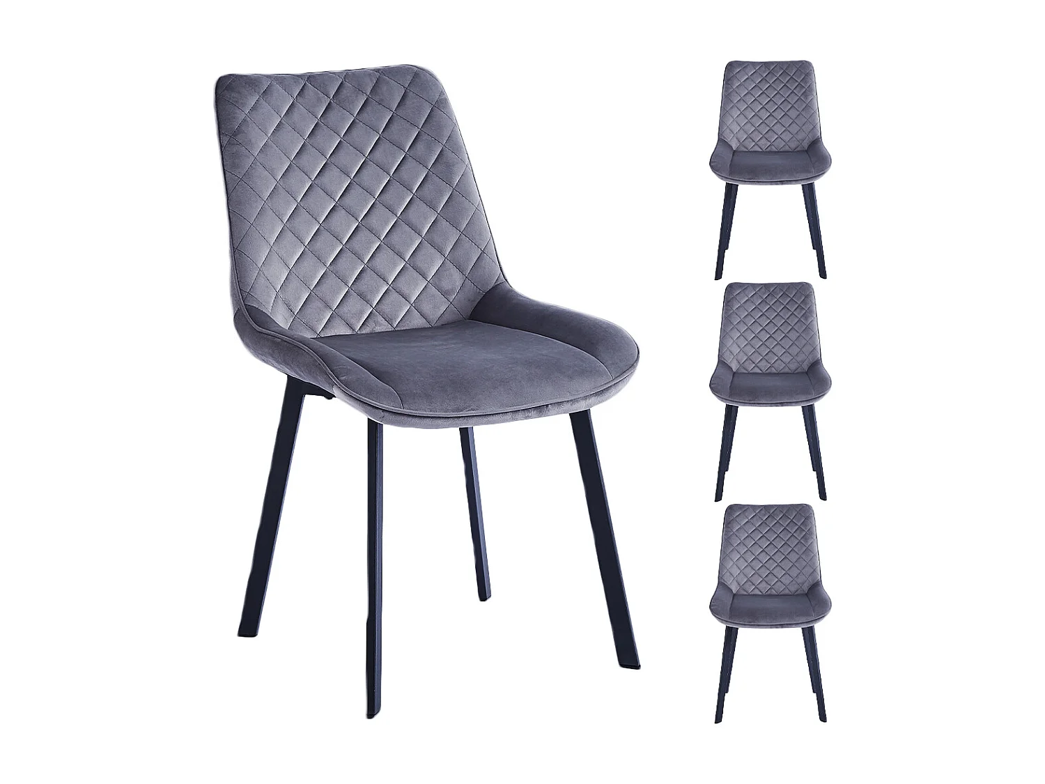 Set 4 Sedie da Pranzo Rivestimento Velluto Grigio Sedia Ufficio Casa Ergonomica