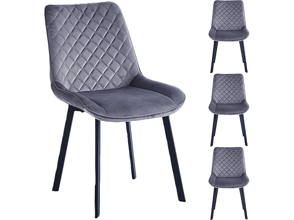 Set 4 Sedie da Pranzo Rivestimento Velluto Grigio Sedia Ufficio Casa Ergonomica