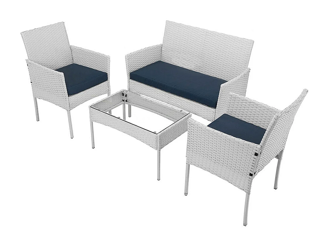 Set Salotto Completo Divano Poltrone Tavolino Poly Rattan Arredo Giardino Bianco