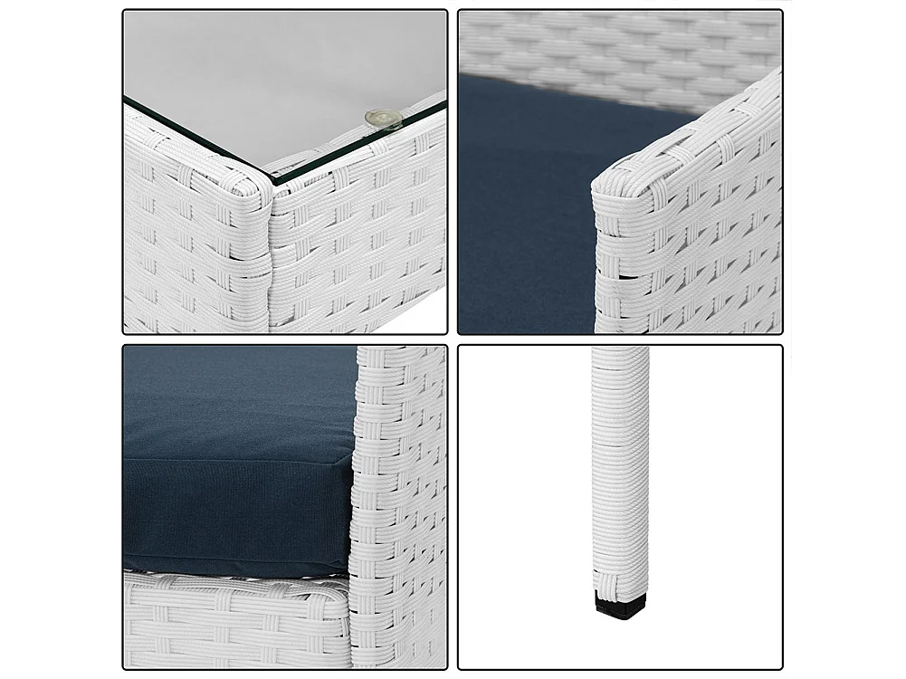 Set Salotto Completo Divano Poltrone Tavolino Poly Rattan Arredo Giardino Bianco