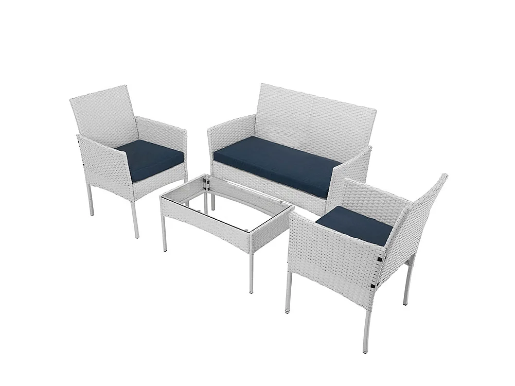 Set Salotto Completo Divano Poltrone Tavolino Poly Rattan Arredo Giardino Bianco