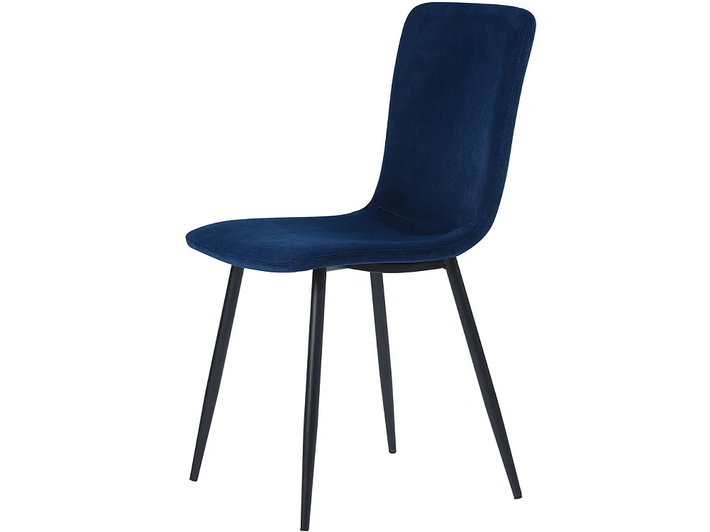 Set 4 Sedie per Sala da Pranzo in Velluto Blu con Gambe Nere Seduta Ergonomica
