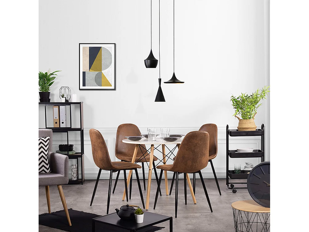 Set 4 Sedie per Sala da Pranzo Marrone con Gambe Acciaio Nero Seduta Ergonomica