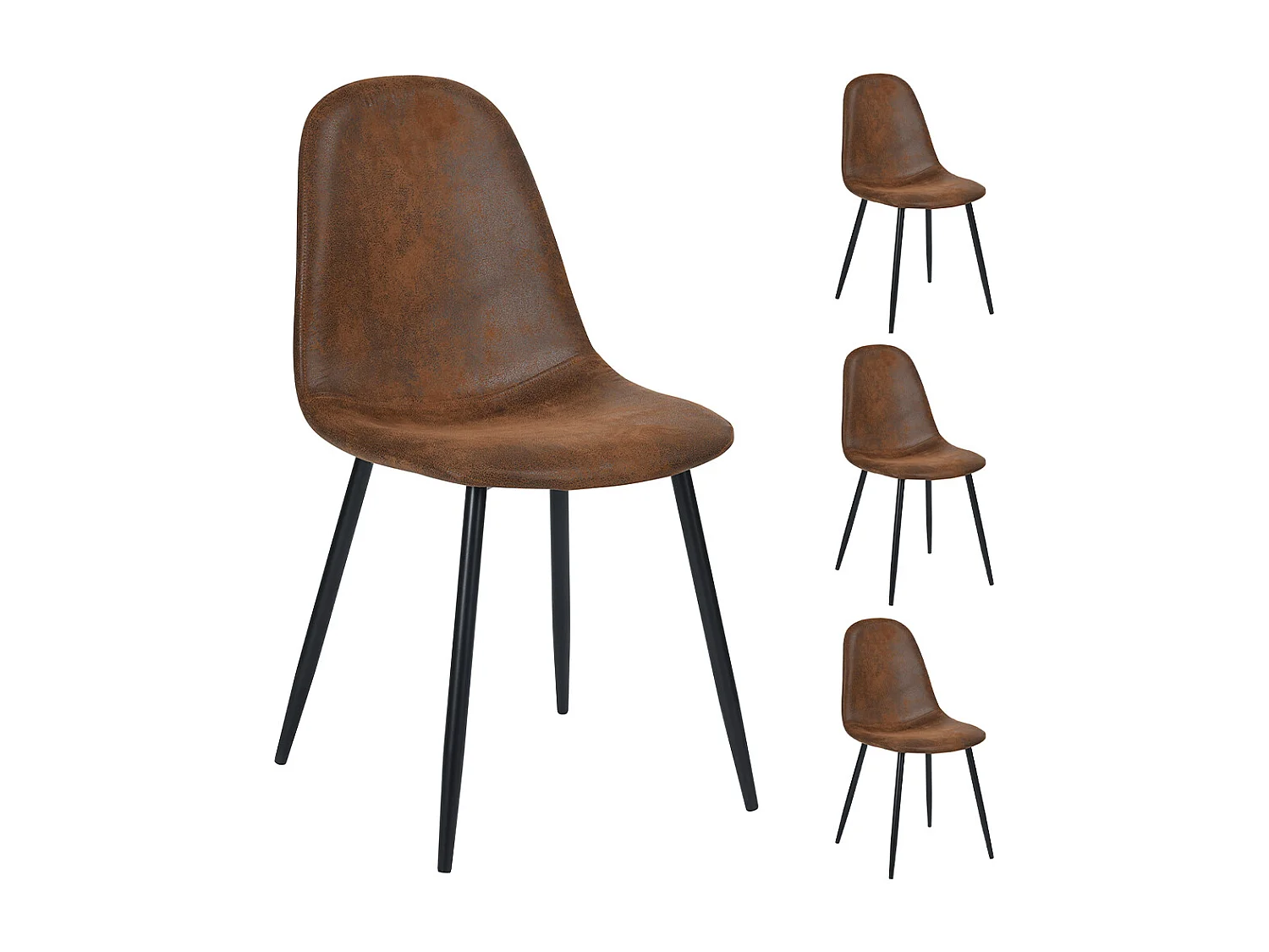 Set 4 Sedie per Sala da Pranzo Marrone con Gambe Acciaio Nero Seduta Ergonomica