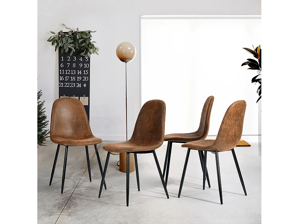 Set 4 Sedie per Sala da Pranzo Marrone con Gambe Acciaio Nero Seduta Ergonomica