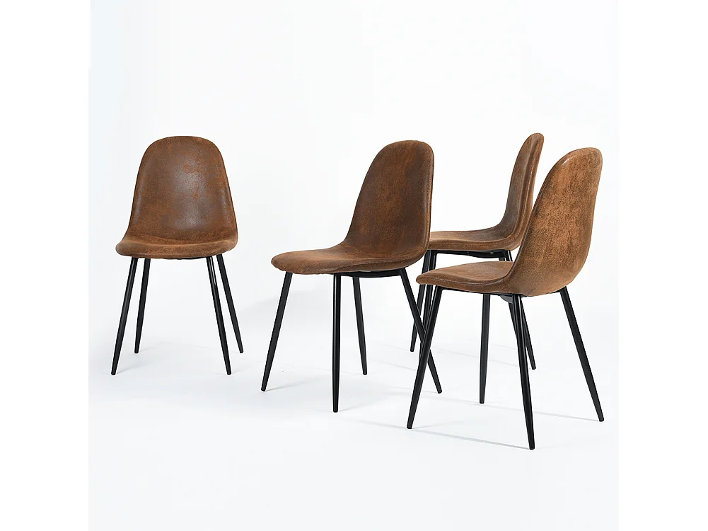 Set 4 Sedie per Sala da Pranzo Marrone con Gambe Acciaio Nero Seduta Ergonomica