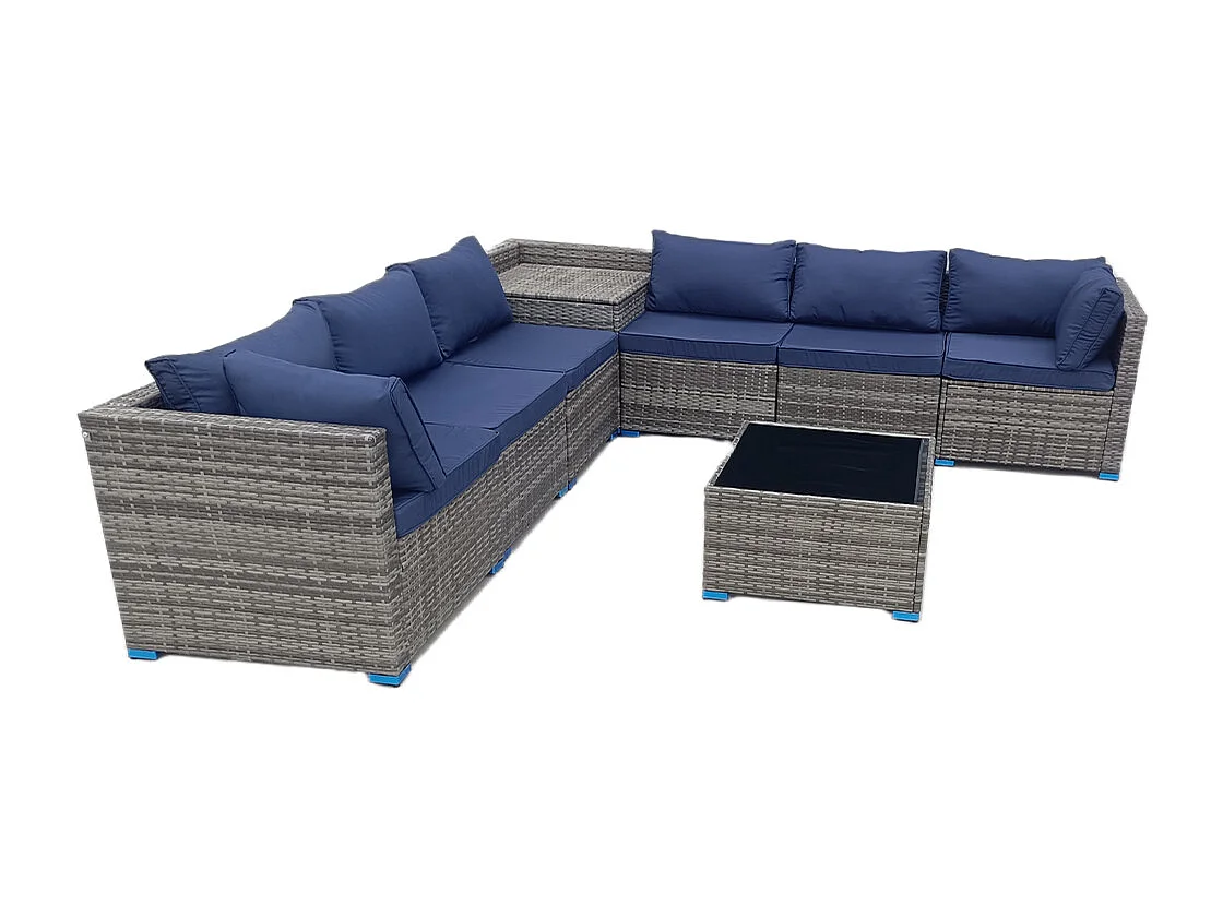 Set Salotto Patio Divano 8 Pezzi Componibile in Polyrattan e Tavolo Contenitore