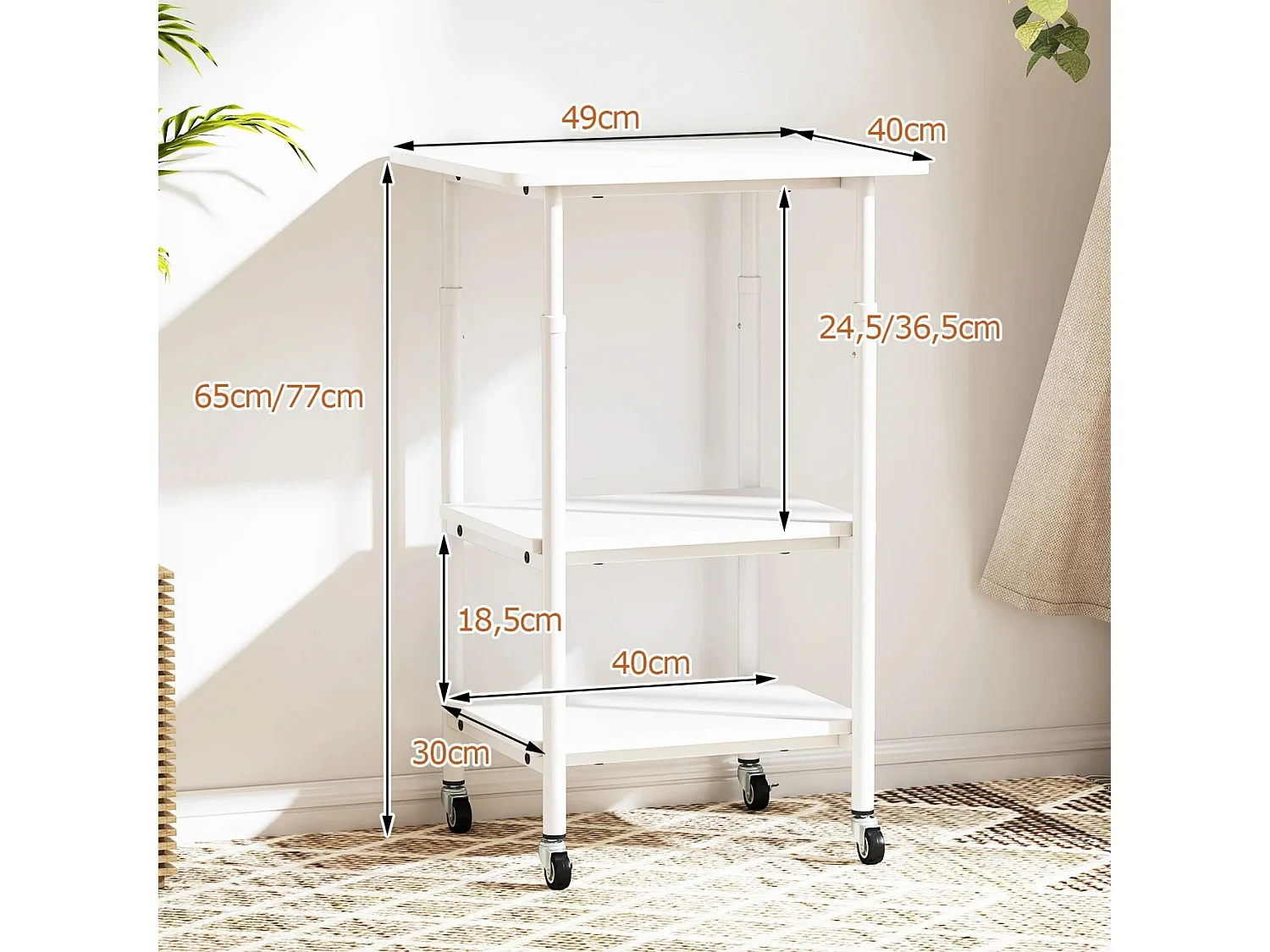 Support d'Imprimante Réglable en Hauteur Chariot d'Imprimante à 3 Niveaux avec Roues de Verrouillage pour Imprimante 3D Scanner Fax Blanc