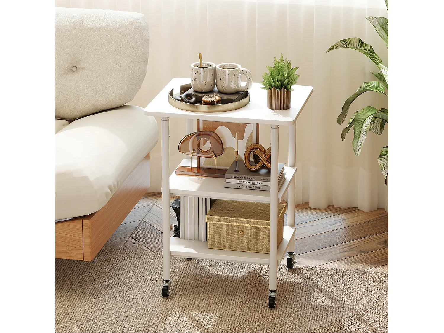 Support d'Imprimante Réglable en Hauteur Chariot d'Imprimante à 3 Niveaux avec Roues de Verrouillage pour Imprimante 3D Scanner Fax Blanc