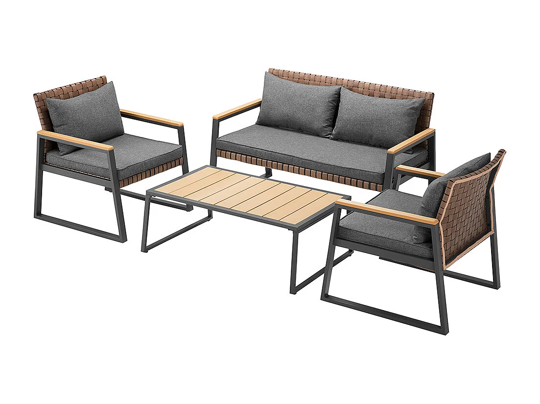 Set Salotto da Giardino Salottino Poltrone e Tavolo da Esterno e Cuscini Grigio