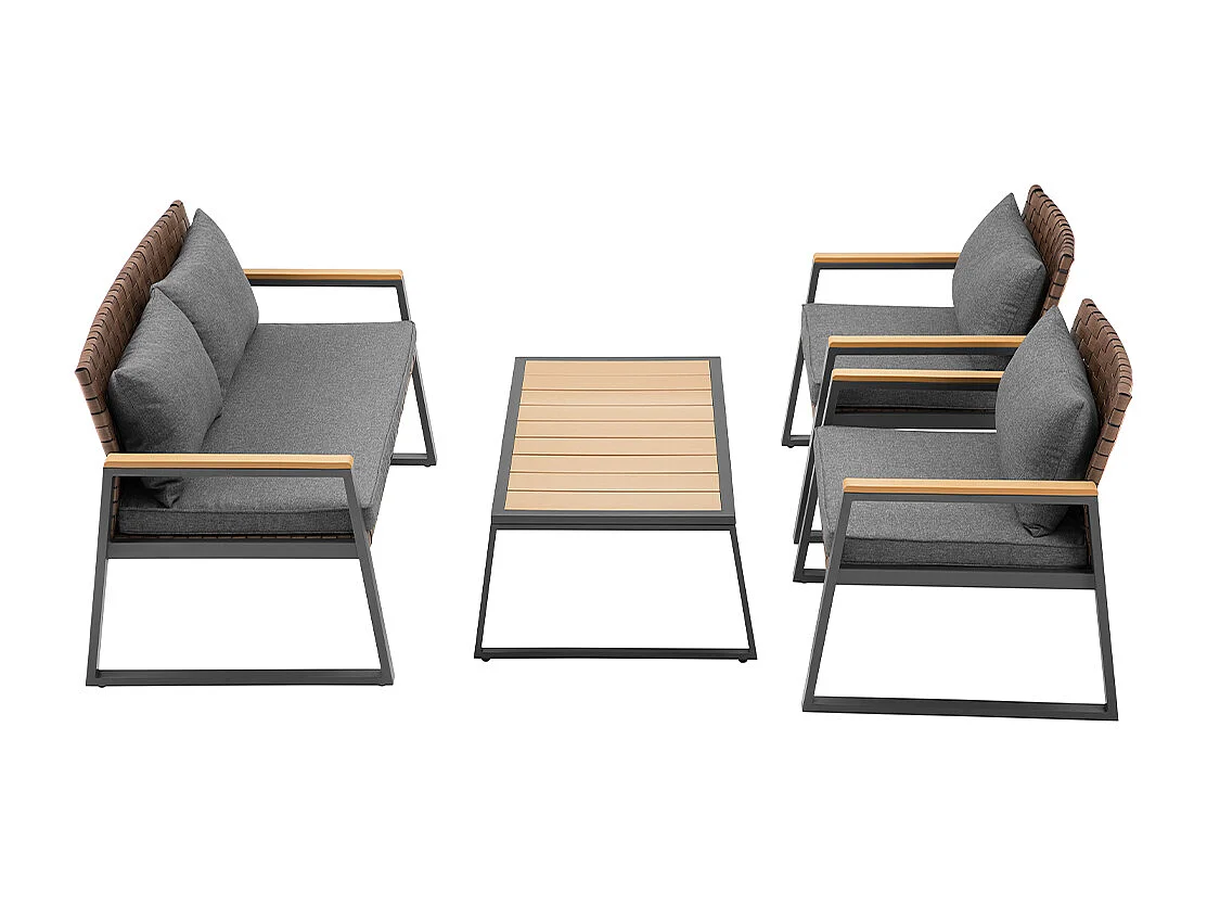 Set Salotto da Giardino Salottino Poltrone e Tavolo da Esterno e Cuscini Grigio