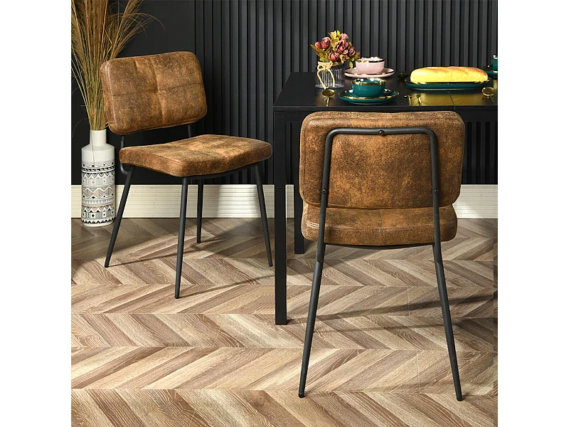 Set 2 Sedie per Sala da Pranzo Sgabelli in Pelle Scamosciata Seduta Ergonomica