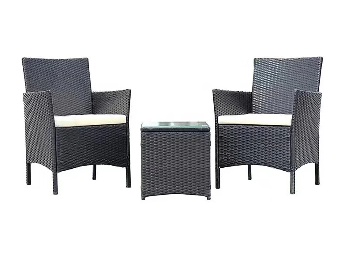 Set da Giardino Grigio Scuro 2 Poltrone 1 Tavolino Rattan Esterno Cuscini Beige