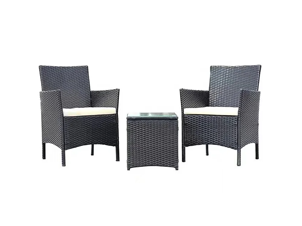 Set da Giardino Grigio Scuro 2 Poltrone 1 Tavolino Rattan Esterno Cuscini Beige