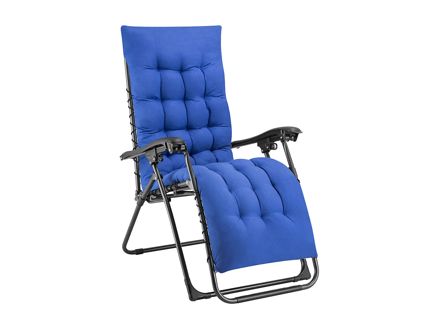 Poltrona da Giardino con Cuscino Imbottito Struttura Acciaio Pieghevole Blu Relax