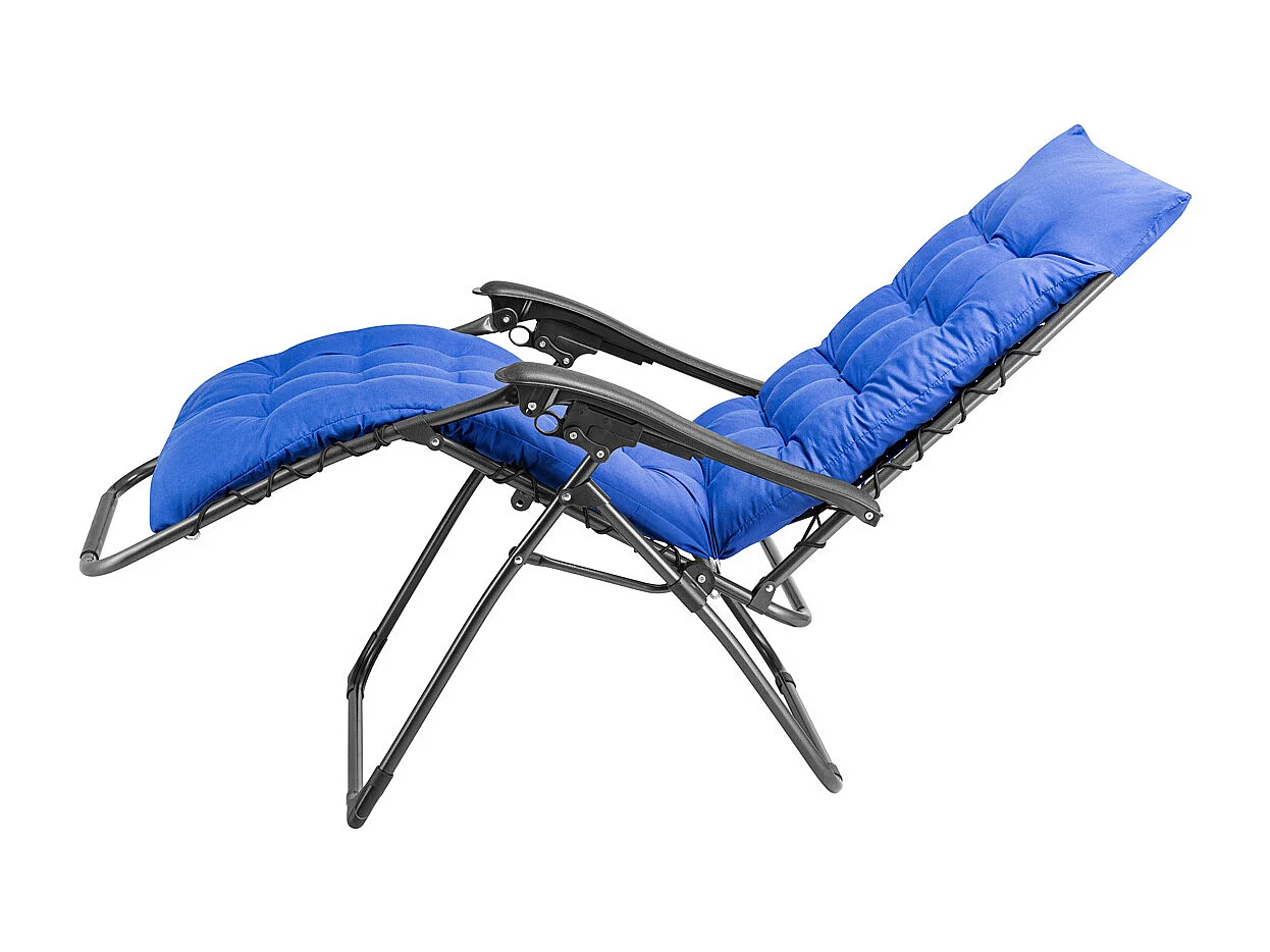 Poltrona da Giardino con Cuscino Imbottito Struttura Acciaio Pieghevole Blu Relax