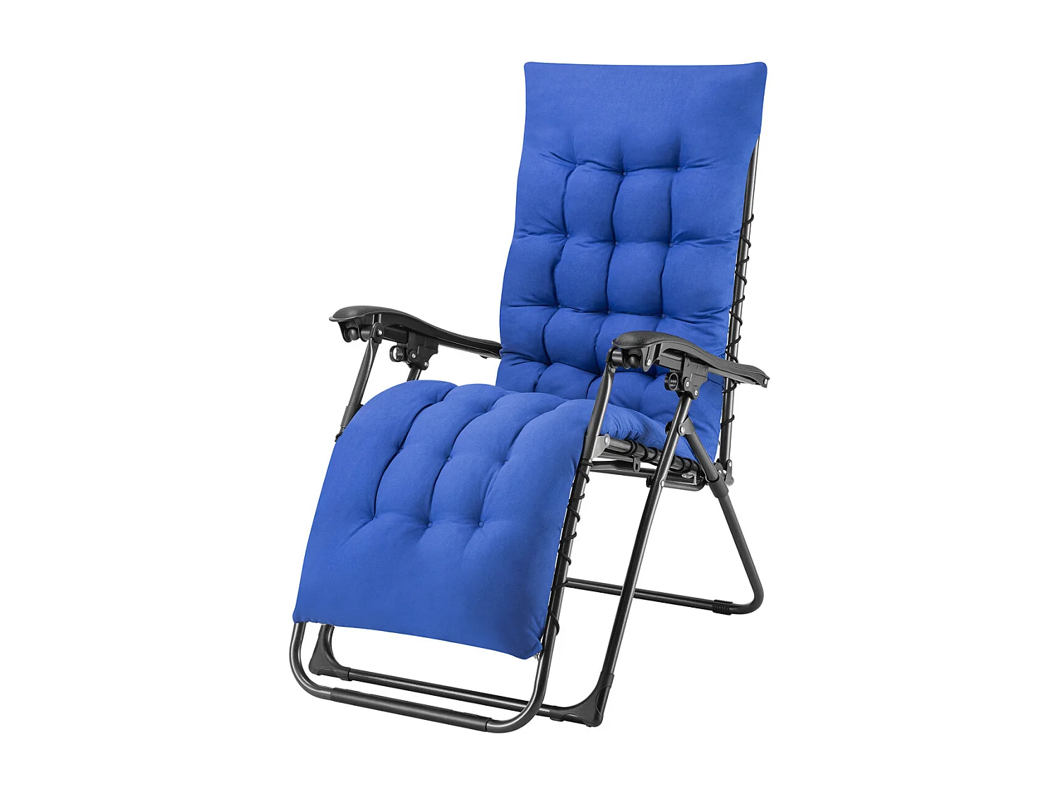 Poltrona da Giardino con Cuscino Imbottito Struttura Acciaio Pieghevole Blu Relax