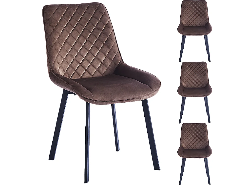 Set 4 Sedie da Pranzo Rivestimento Velluto Marrone Sedia Ufficio Casa Ergonomica