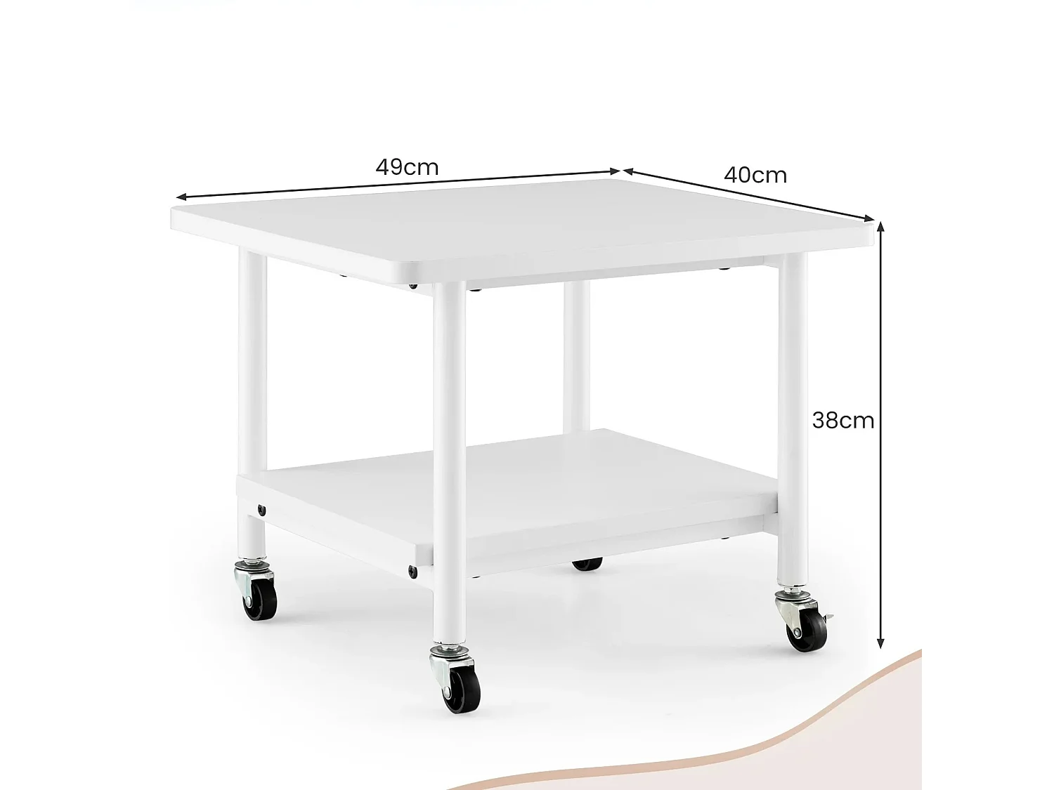 Support d'Imprimante à 2 Niveaux Meuble Imprimante avec 4 Roues & Étagère de Rangement pour Dossier Organisateur de Stockage Blanc