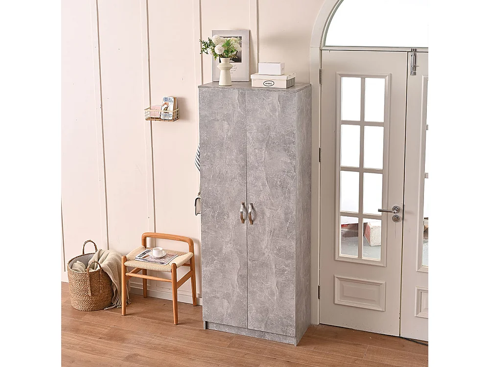 Mobile Armadio Scarpiera Casa 6 Ripiani Porta Scarpe con 2 Ante Multiuso Cemento