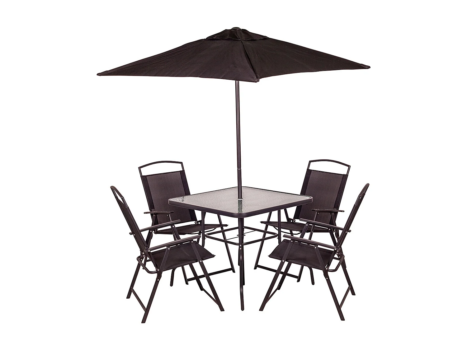 Set da Pranzo 6 Pezzi per Giardino Patio con Ombrellone 4 Sedie Pieghevoli Grigio