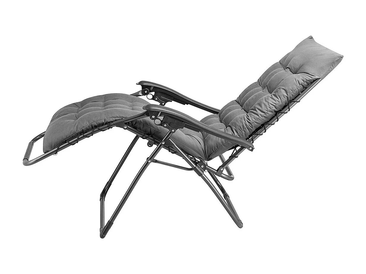 Poltrona da Giardino con Cuscino Imbottito Struttura Acciaio Pieghevole Grigio Relax