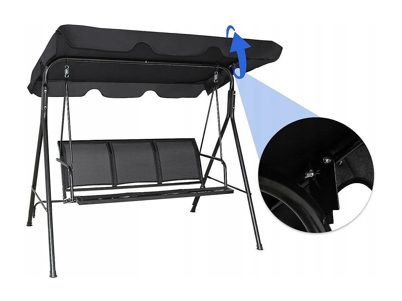 Hollywoodschaukel Gartenschaukel Schaukelbank Gartenliege mit Sonnendach 3-Sitzer-schwarz
