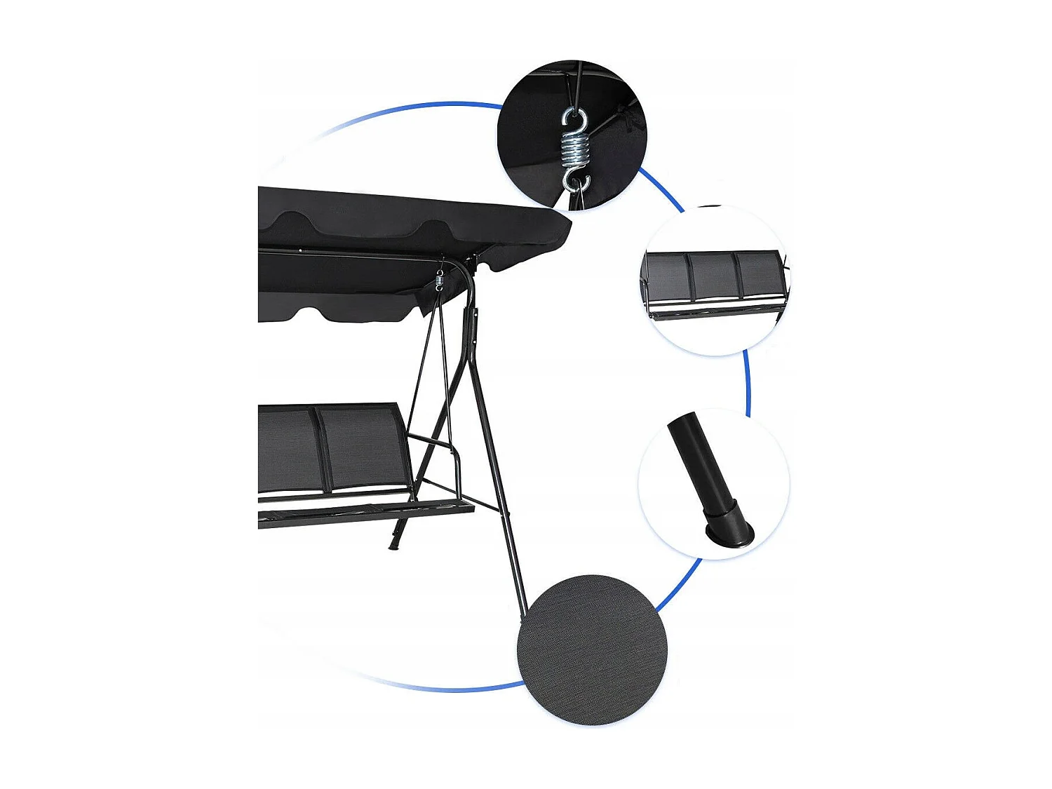 Hollywoodschaukel Gartenschaukel Schaukelbank Gartenliege mit Sonnendach 3-Sitzer-schwarz