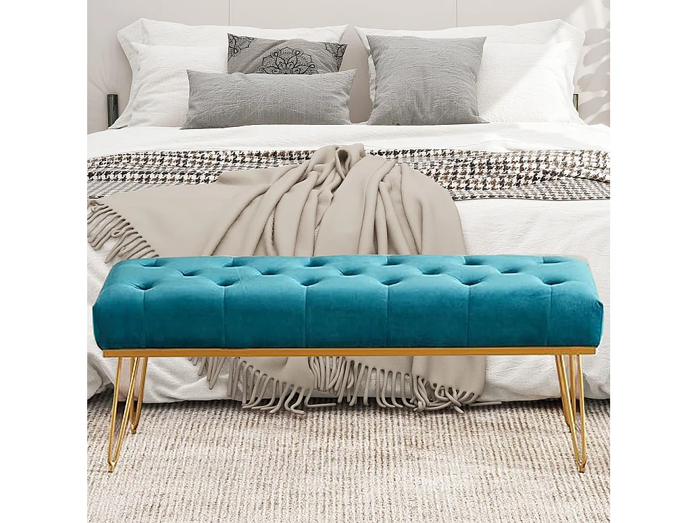 Panca Panchina in Tessuto Blu Ingresso Camera da Letto Cassapanca Pouf Ottomana