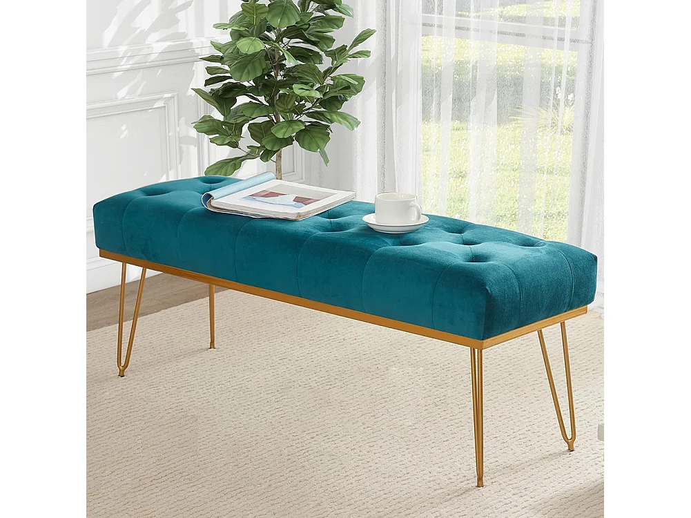 Panca Panchina in Tessuto Blu Ingresso Camera da Letto Cassapanca Pouf Ottomana