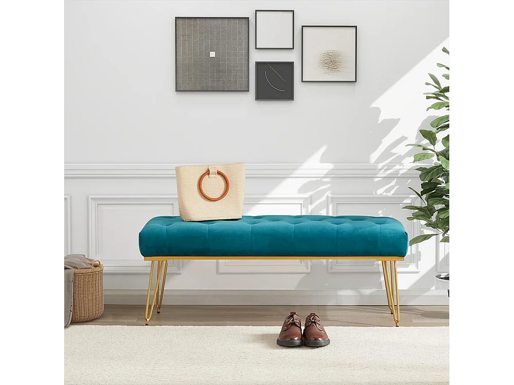 Panca Panchina in Tessuto Blu Ingresso Camera da Letto Cassapanca Pouf Ottomana