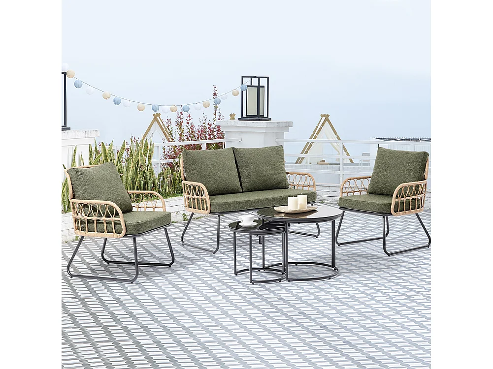 Set 5 Pezzi Arredo da Giardino in Polyrattan Tavolo Divanetto e Sedie da Esterno